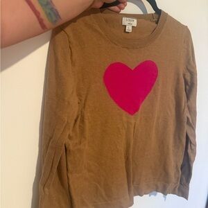 J.Crew size L Brown Sweater with Pink Heart